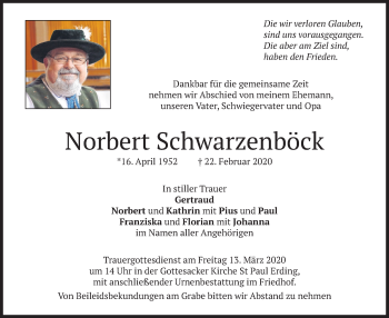 Todesanzeige von Norbert Schwarzenböck von merkurtz