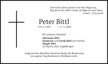 Todesanzeige von Peter Bittl von merkurtz