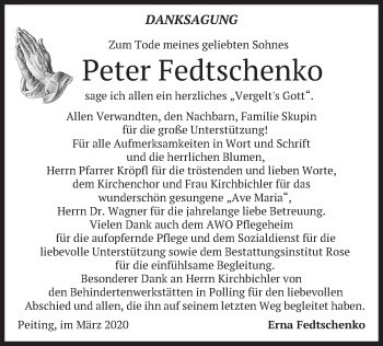 Todesanzeige von Peter Fedtschenko von merkurtz