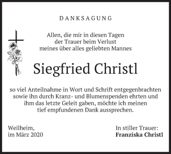 Todesanzeige von Siegfried Christl von merkurtz