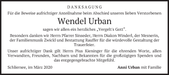 Todesanzeige von Wendel Urban von merkurtz