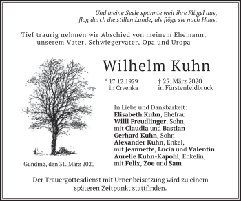 Todesanzeige von Wilhelm Kuhn von merkurtz