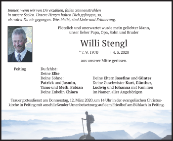 Todesanzeige von Willi Stengl von merkurtz
