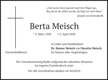 Todesanzeige von Berta Meisch von merkurtz