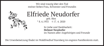 Todesanzeige von Elfriede Neudorfer von merkurtz