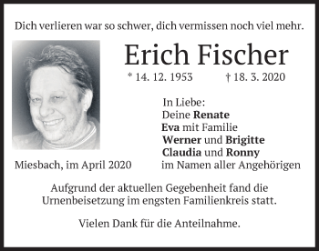 Todesanzeige von Erich Fischer von merkurtz