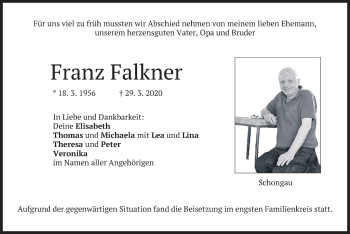 Todesanzeige von Franz Falkner von merkurtz