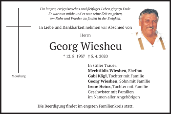 Todesanzeige von Georg Wiesheu von merkurtz