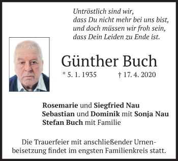 Todesanzeige von Günther Buch von merkurtz