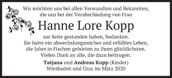 Todesanzeige von Hanne Lore Kopp von merkurtz