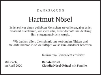 Todesanzeige von Hartmut Nösel von merkurtz