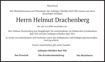Todesanzeige von Helmut Drachenberg von merkurtz