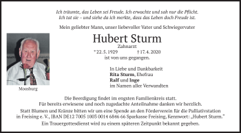 Todesanzeige von Hubert Sturm von merkurtz