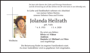 Todesanzeige von Jolanda Heilrath von merkurtz