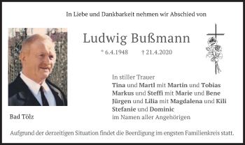 Todesanzeige von Ludwig Bußmann von merkurtz