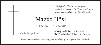 Todesanzeige von Magda Hösl von merkurtz