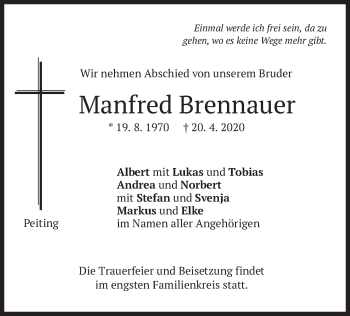 Todesanzeige von Manfred Brennauer von merkurtz