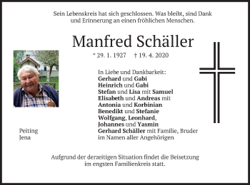 Todesanzeige von Manfred Schäller von merkurtz