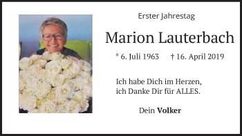 Todesanzeige von Marion Lauterbach von merkurtz