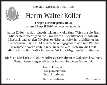 Todesanzeige von Walter Koller von merkurtz