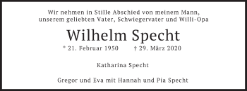 Todesanzeige von Wilhelm Specht von merkurtz