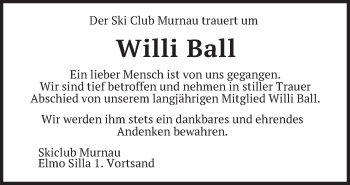 Todesanzeige von Willi Ball von merkurtz