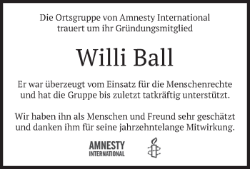 Todesanzeige von Willi Ball von merkurtz