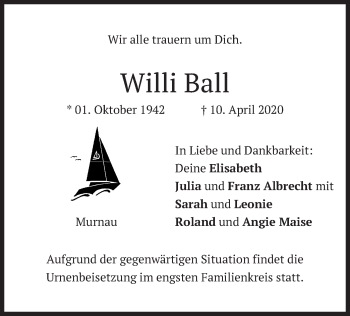 Todesanzeige von Willi Ball von merkurtz