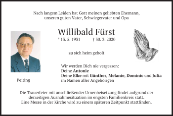Todesanzeige von Willibald Fürst von merkurtz