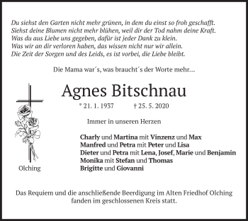 Todesanzeige von Agnes Bitschnau von merkurtz