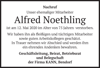 Todesanzeige von Alfred Noethling von merkurtz