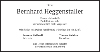 Todesanzeige von Bernhard Heggenstaller von merkurtz