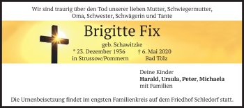 Todesanzeige von Brigitte Fix von merkurtz
