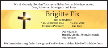 Todesanzeige von Brigitte Fix von merkurtz