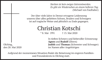 Todesanzeige von Christian Kotschi von merkurtz