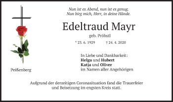 Todesanzeige von Edeltraud Mayr von merkurtz