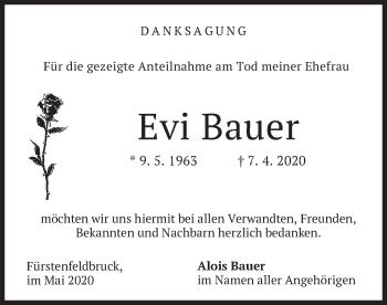 Todesanzeige von Evi Bauer von merkurtz