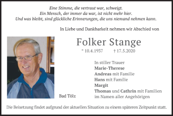 Todesanzeige von Folker Stange von merkurtz