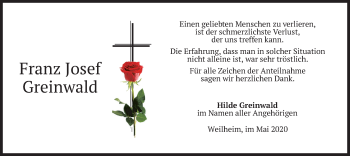 Todesanzeige von Franz Josef Greinwald von merkurtz