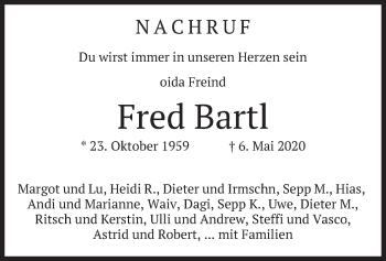 Todesanzeige von Fred Bartl von merkurtz