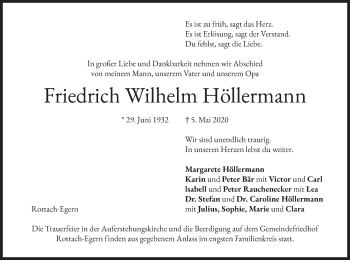 Todesanzeige von Friedrich Wilhelm Höllermann von merkurtz