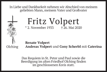 Todesanzeige von Fritz Volpert von merkurtz