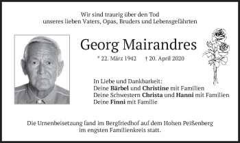 Todesanzeige von Georg Mairandres von merkurtz