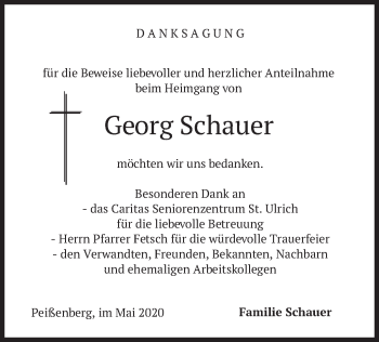 Todesanzeige von Georg Schauer von merkurtz