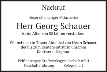 Todesanzeige von Georg Schauer von merkurtz