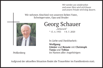 Todesanzeige von Georg Schauer von merkurtz