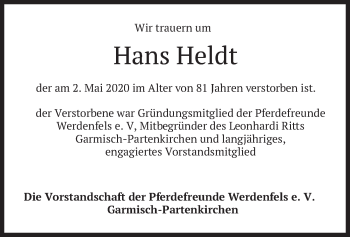 Todesanzeige von Hans Heldt von merkurtz