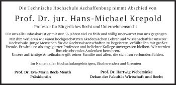 Todesanzeige von Hans-Michael Krepold von merkurtz