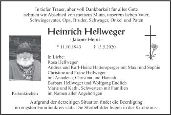 Todesanzeige von Heinrich Hellweger von merkurtz