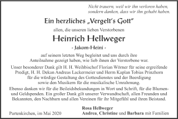 Todesanzeige von Heinrich Hellweger von merkurtz